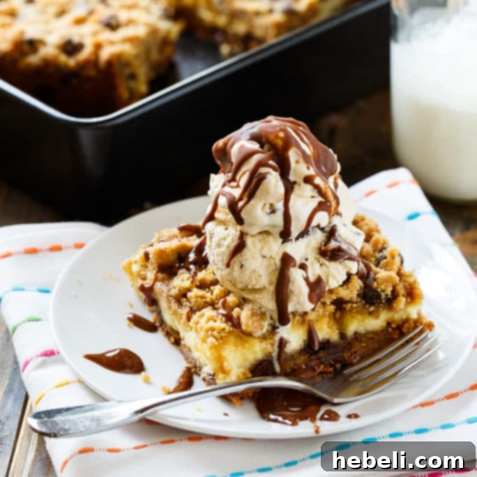 Cream Cheese Stuffed Peanut Butter Chocolate Chip Cookie Bars, a perfect dessert