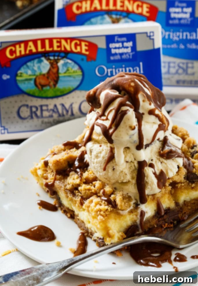 Cream Cheese Stuffed Peanut Butter Chocolate Chip Cookie Bars close-up