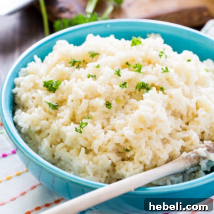Close-up of Creamy Parmesan Rice, rich with cheese and garlic, ready to serve.