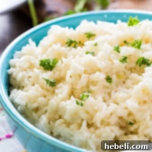 A bowl of hot, creamy Parmesan rice, garnished with fresh herbs, ready to be served.