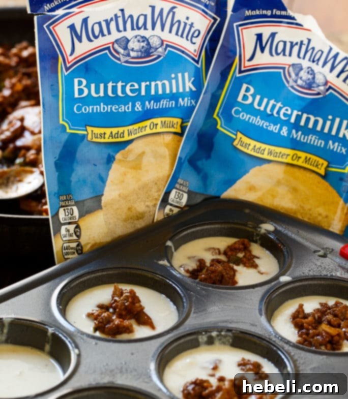 Stuffed Sloppy Joe Cornbread Muffins 4 Sloppy Joe mixture cooking in a pan