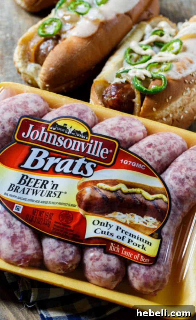 Johnsonville Brats sizzling on the grill