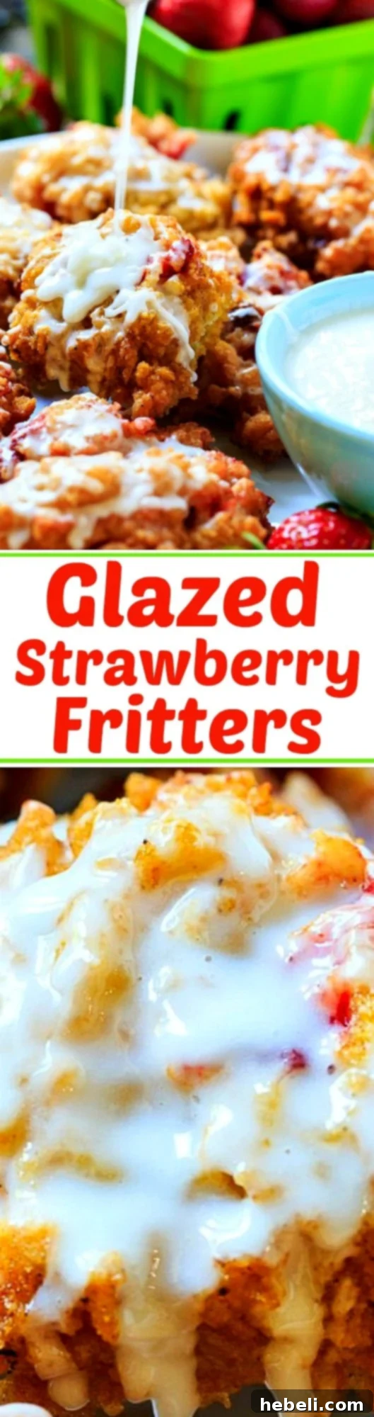 Sweet Strawberry Fritter Delights 3 Close-up shot of several Glazed Strawberry Fritters, freshly fried and showcasing their delicious texture and visible pieces of fresh strawberries.