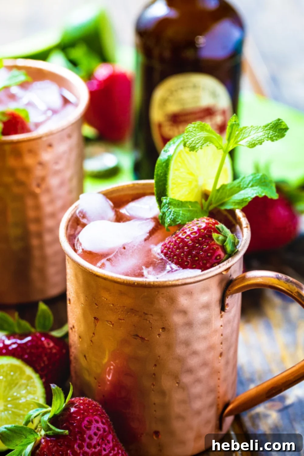 Strawberry Moscow Mule in copper cup.