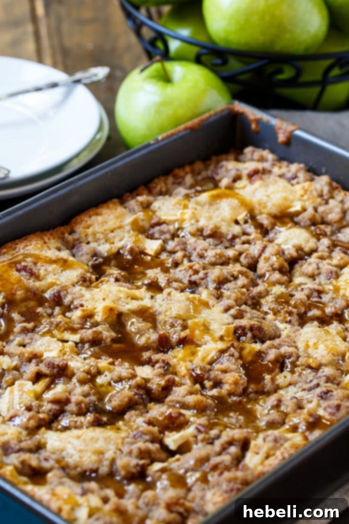 Warm Apple Crisp Coffee Cake with a golden crumb topping