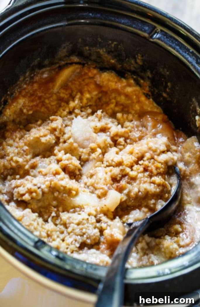 Cozy Apple Pie Slow Cooker Oats 4 Slow Cooker Apple Pie Oatmeal cooling in the slow cooker.