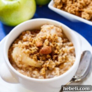 Slow Cooker Apple Pie Oatmeal in a smaller bowl, garnished.