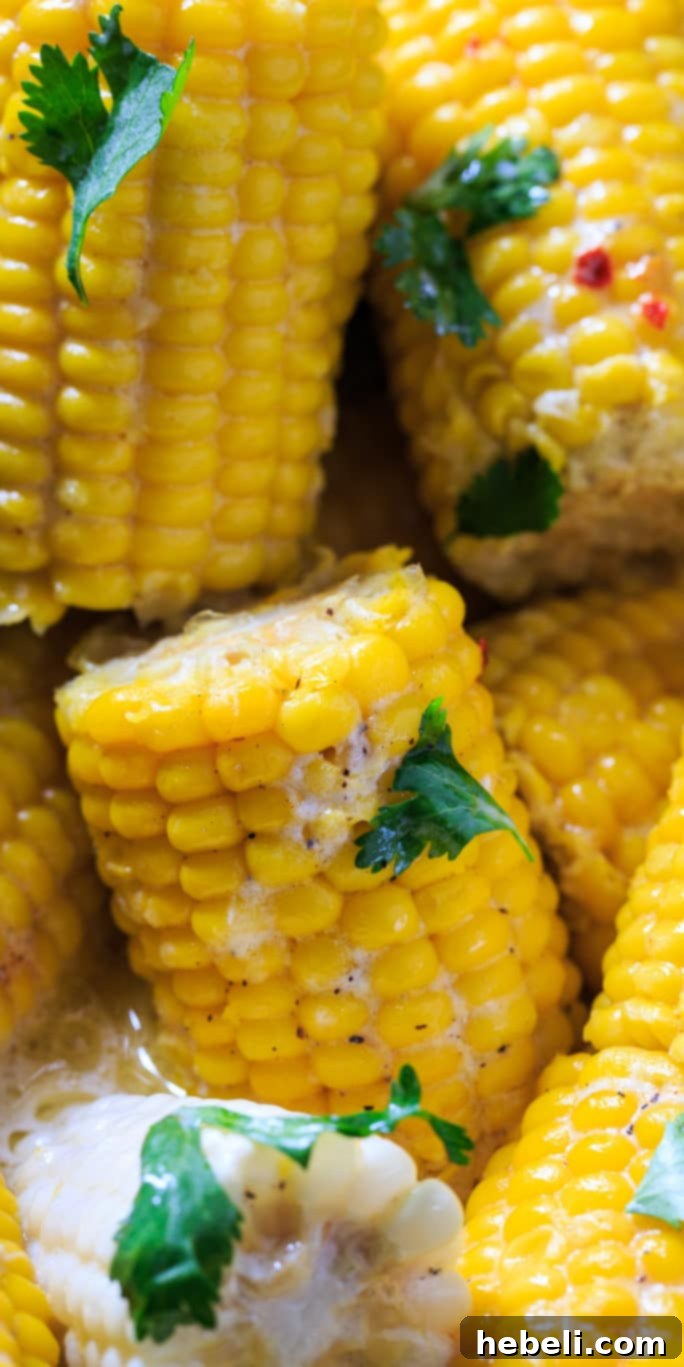 Easy Crock Pot Corn on the Cob 6 An overhead shot of Crock Pot Corn on the Cob, beautifully arranged and ready to be served at a family meal.