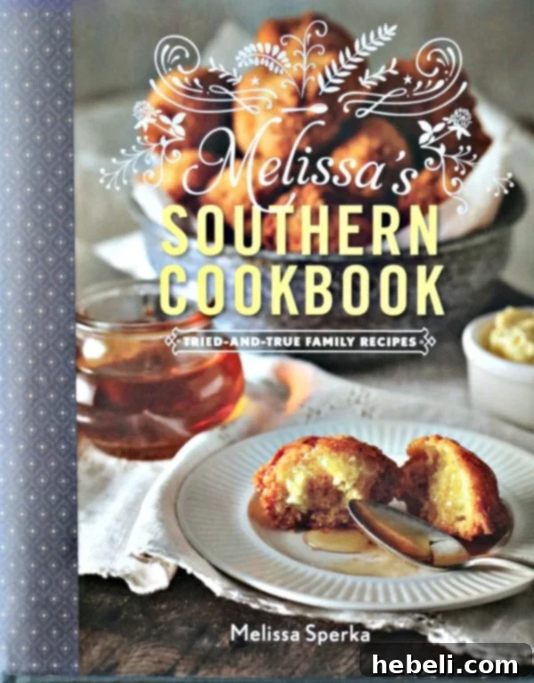 Melissa's Southern Cookbook cover, featuring inviting Southern dishes.