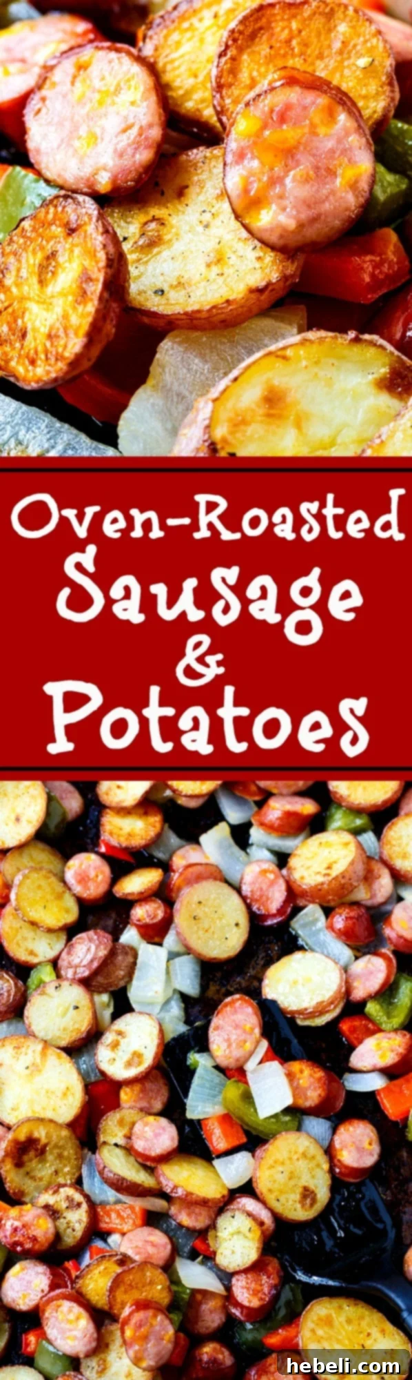 A vibrant plate of Oven Roasted Sausage and Potatoes, demonstrating its appeal as a complete one-pan meal.