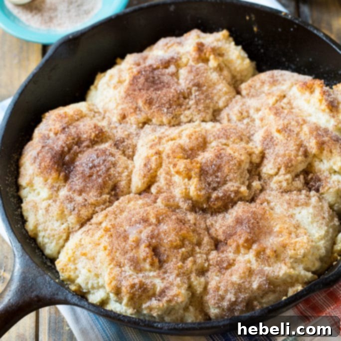 Fluffy Skillet Snickerdoodle Biscuits with Cinnamon Sugar
