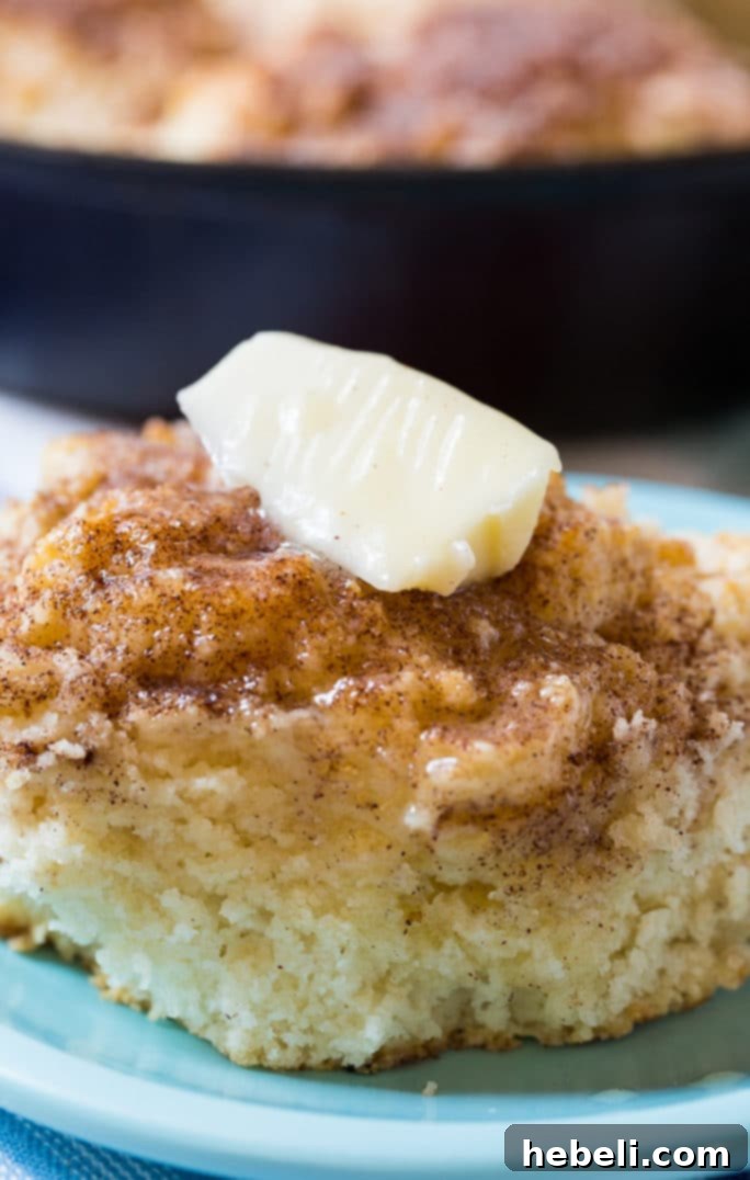 Skillet Snickerdoodle Biscuits with Melted Butter and Cinnamon Sugar