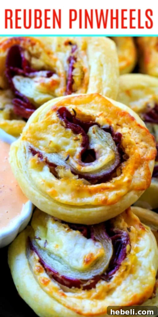Reuben Pinwheels- an easy appetizer made with puff pastry.