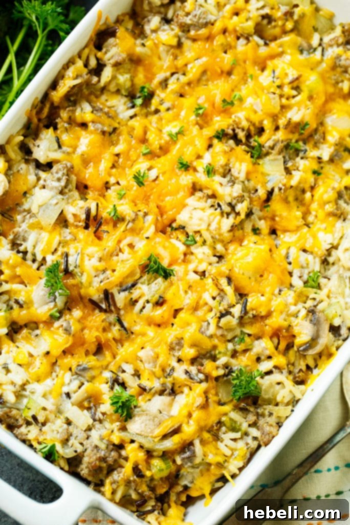 Hearty Sausage and Rice Bake 3 Close-up of savory ground pork sausage, ideal for a hearty casserole