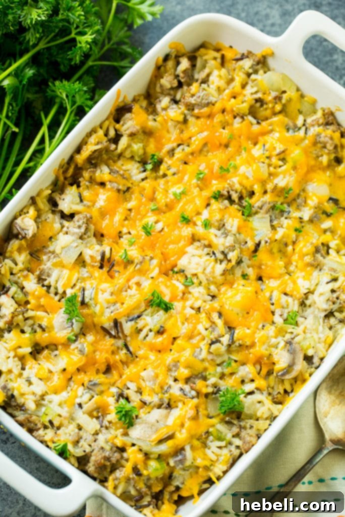 Hearty Sausage and Rice Bake 4 Fully prepared Sausage and Rice Casserole, ready for baking