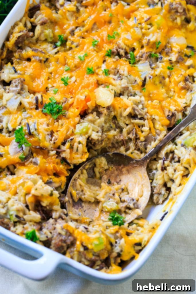 Hearty Sausage and Rice Bake 5 Golden brown Sausage and Rice Casserole, hot and bubbly from the oven