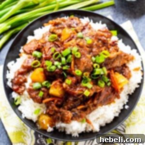 Finished Slow Cooker Spicy Mongolian Beef and Pineapple