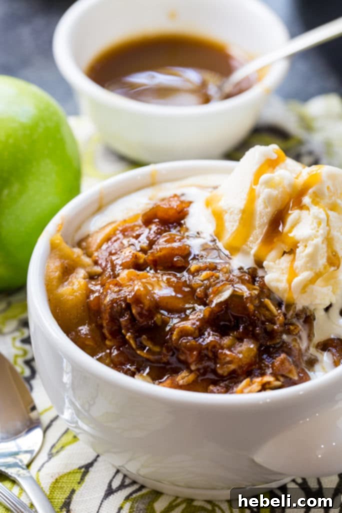 Golden Butterscotch Slow Cooker Apple Crisp 5 A bowl of Crock Pot Butterscotch Apple Crisp, showcasing the delightful layers and texture.