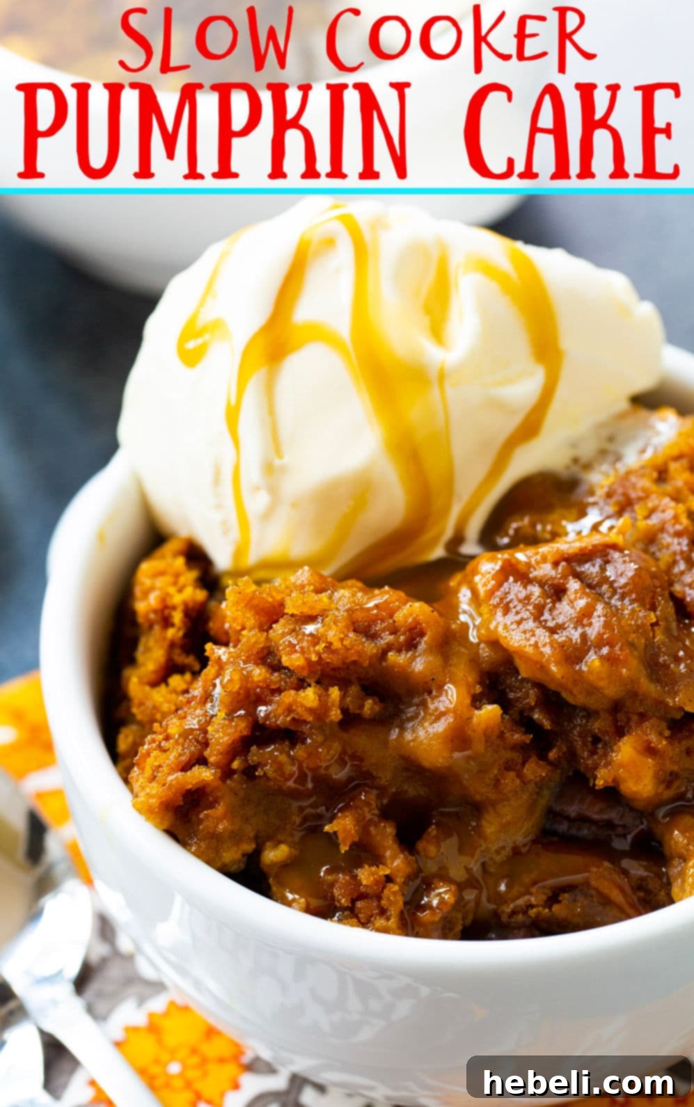 A close-up of the slow cooker pumpkin cake.