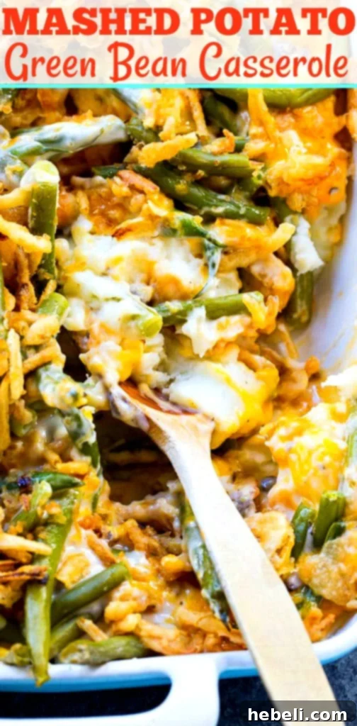 Creamy Mashed Potato Green Bean Bake 8 A serving of Mashed Potato Green Bean Casserole on a plate, showcasing its layers.
