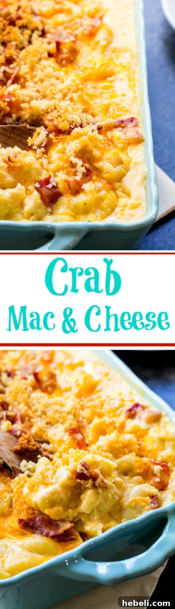Decadent Crab Macaroni 3 Crab Mac and Cheese is super creamy and rich with crumbled bacon on top!