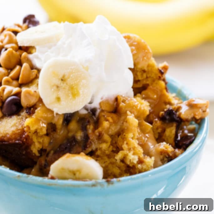 Slow Cooker Elvis Cake with whipped cream and banana slices