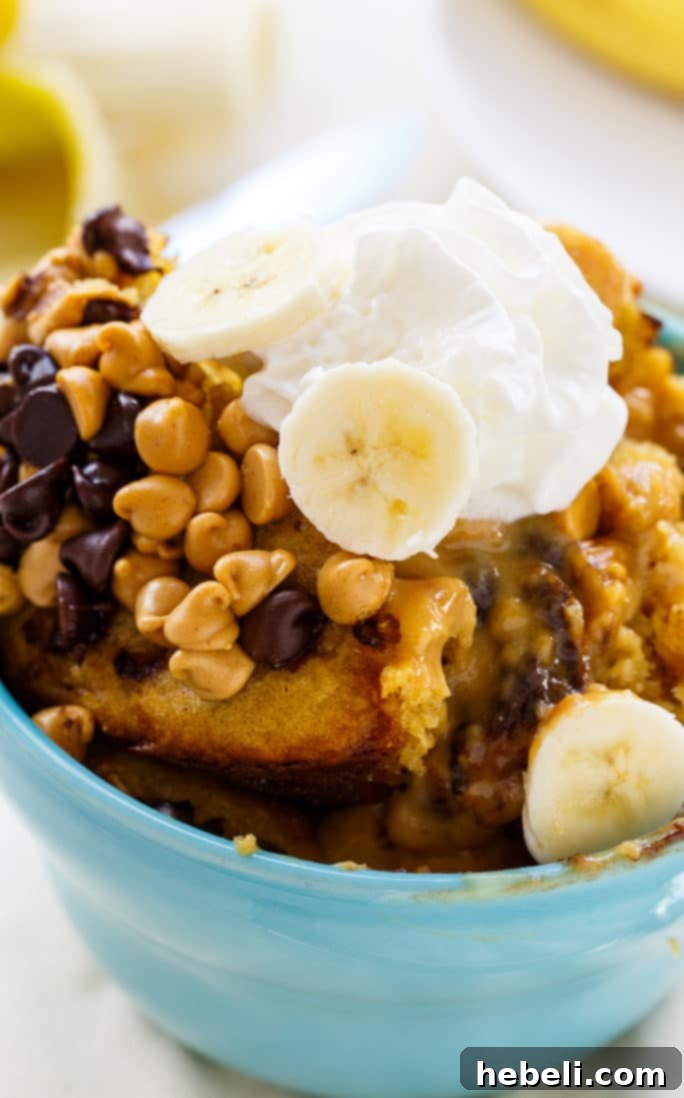 Elvis Pudding Cake topped with peanut butter and chocolate chips
