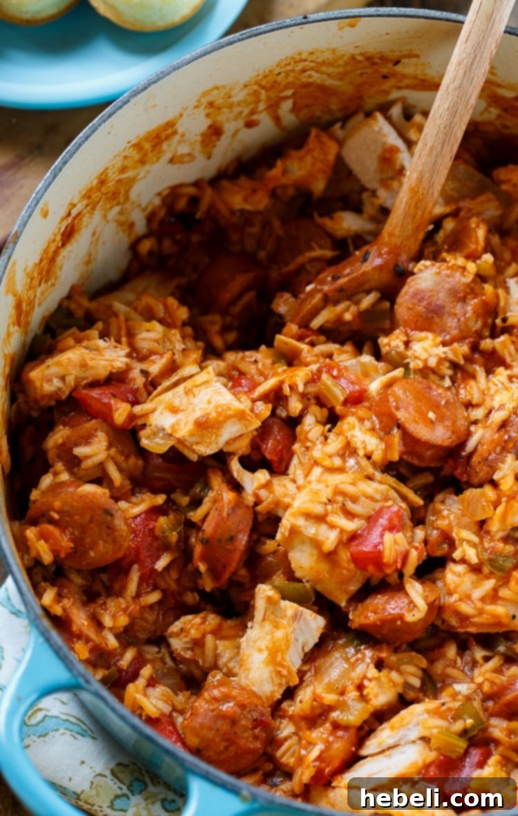 A hearty serving of Leftover Turkey Jambalaya in a bowl, showcasing its rich texture and colorful ingredients.