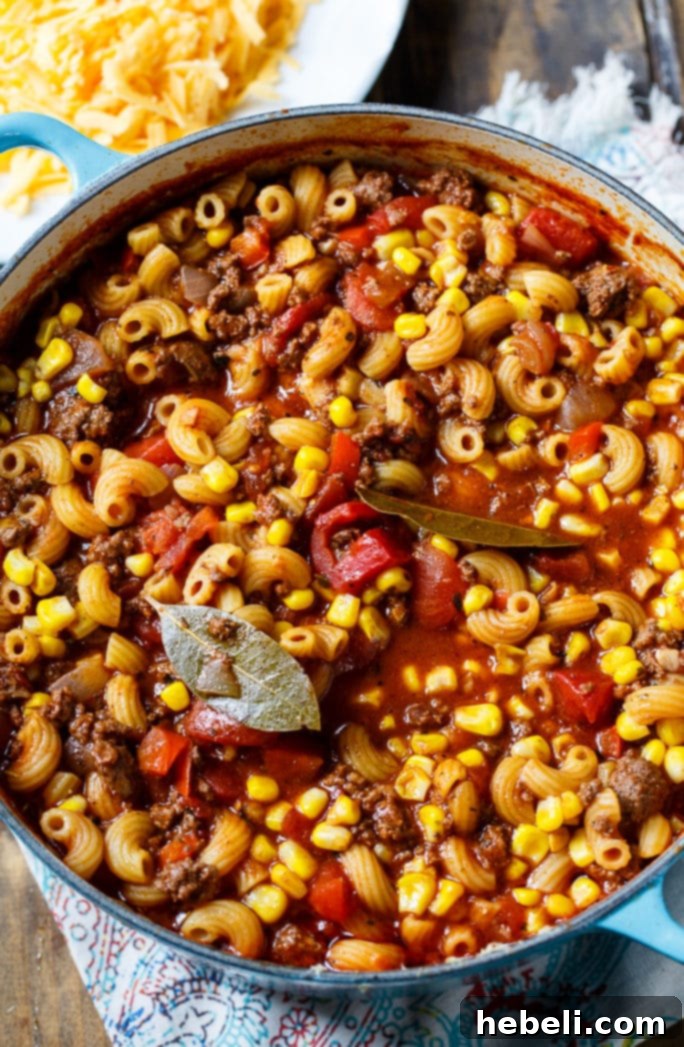 Hearty Southern Ghoulash, a classic old-fashioned comfort food dish.