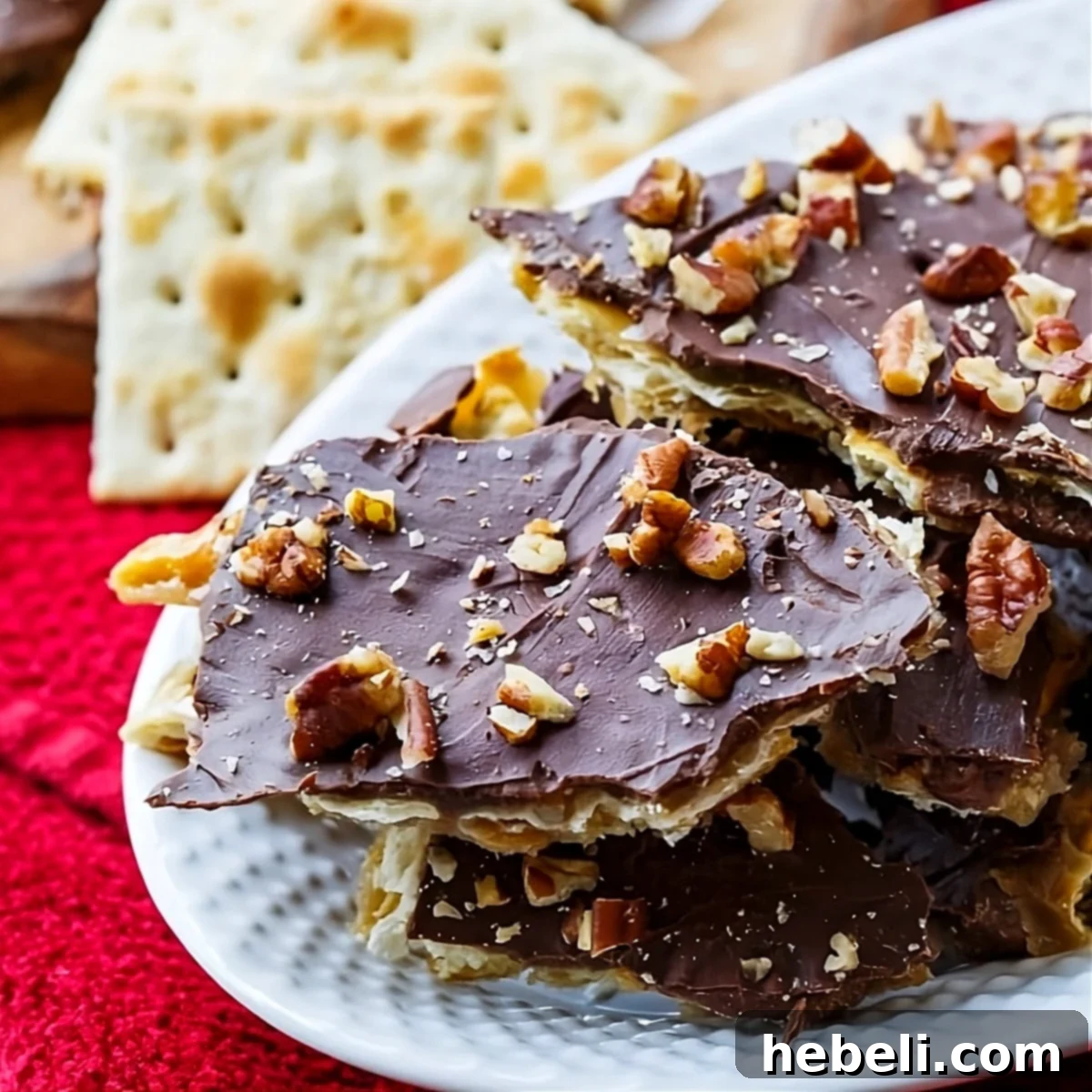 Sweet and Salty Cracker Delight 2 Saltine Cracker Candy on a festive plate, ready to be enjoyed as a holiday treat.