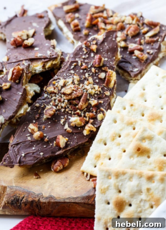 Sweet and Salty Cracker Delight 5 Saltine Cracker Candy broken into pieces, ready to serve.