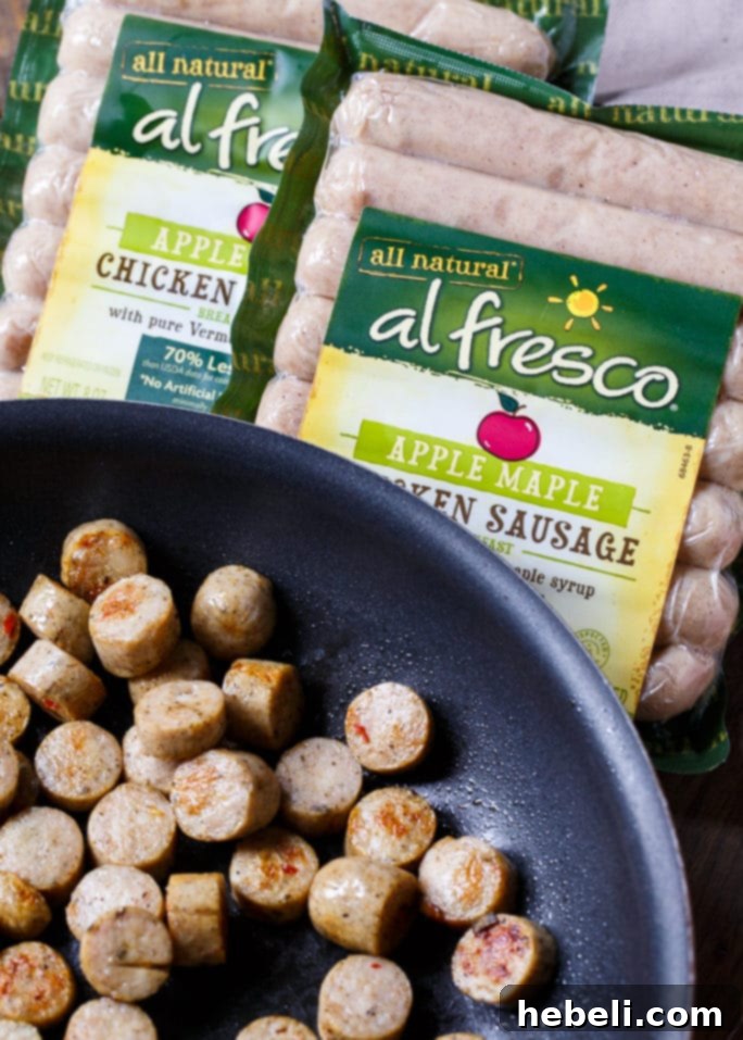 Cooked al fresco chicken sausage slices, ready to be incorporated into the breakfast muffins