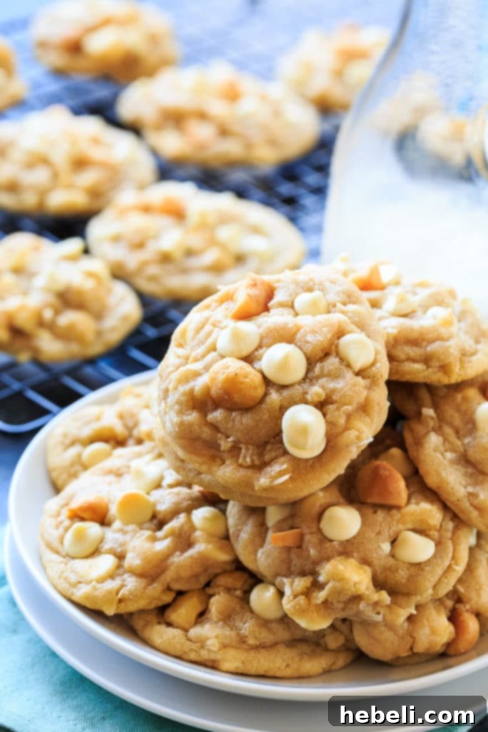 Heavenly White Chocolate Macadamia Nut Cookies 7 Stack of White Chocolate Macadamia Nut Cookies ready to be enjoyed