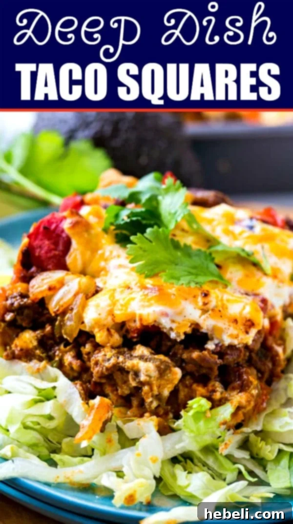 Loaded Taco Bake Squares 7 An overhead shot of Deep Dish Taco Squares, highlighting the layers of crust, meat, and creamy topping, ready for a family meal.