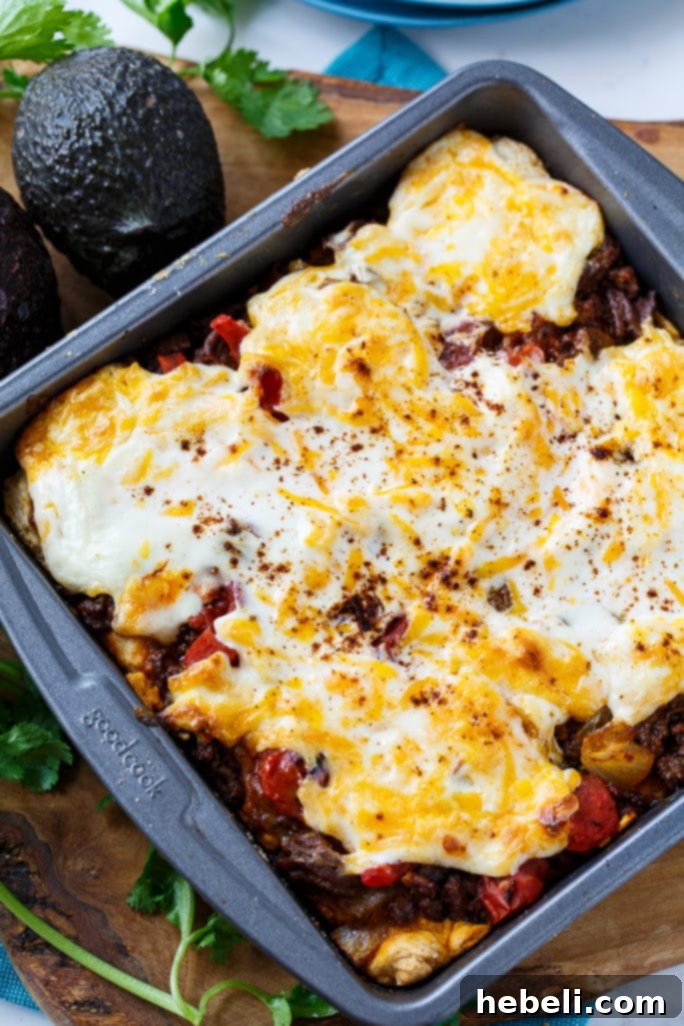 Loaded Taco Bake Squares 4 The heart of Deep Dish Taco Squares: savory ground beef seasoned with taco spices, onions, jalapenos, and green chilies.