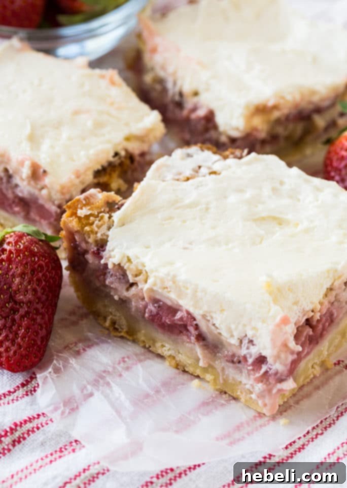 Strawberry Dream Custard Bars 3 Strawberry Custard Bars - close up of filling