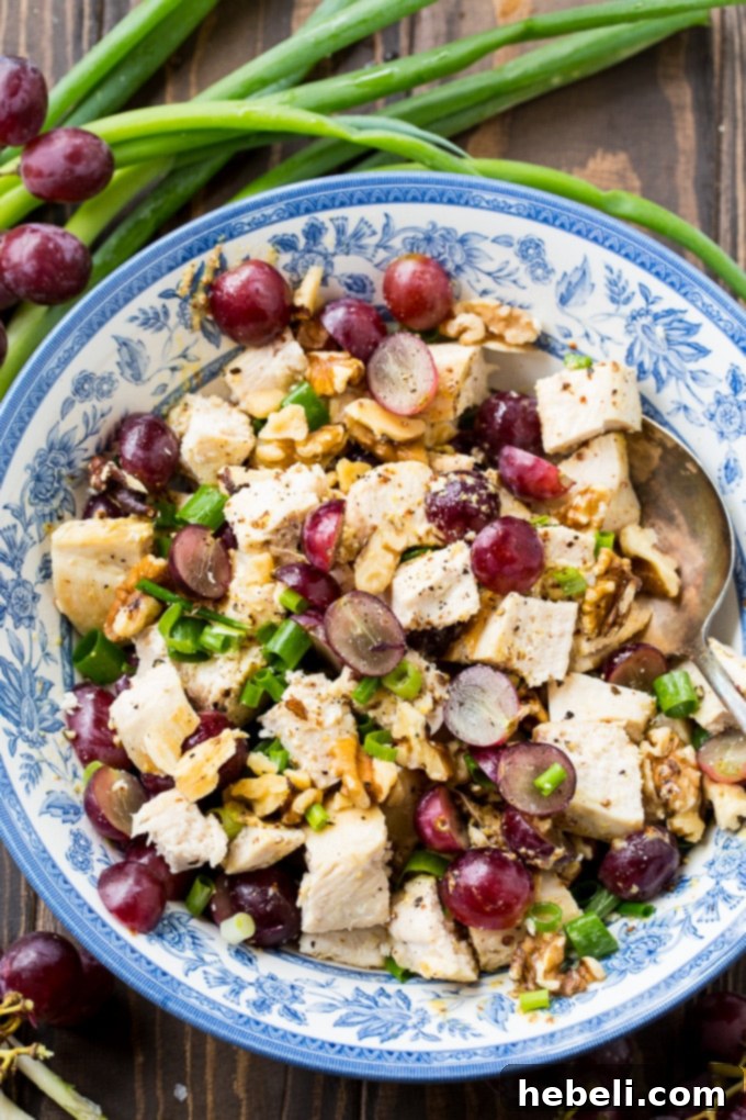 Chicken with Tangy Grape Vinaigrette 3 Close-up of Chicken with Grapes and Mustard Vinaigrette, showcasing fresh ingredients.