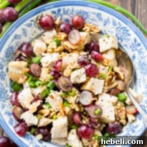 Chicken with Tangy Grape Vinaigrette 5 Full plate of Chicken with Grapes and Mustard Vinaigrette, garnished and ready.