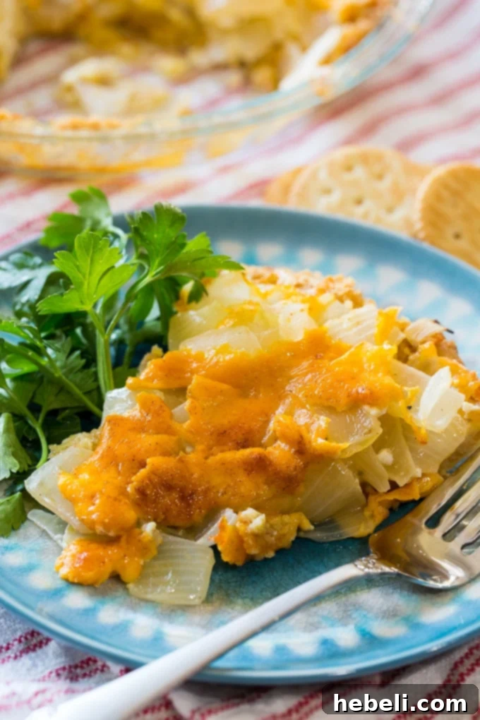 Another perspective of the Vidalia Onion Pie with Ritz Cracker Crust, showing its golden-brown exterior and inviting texture.