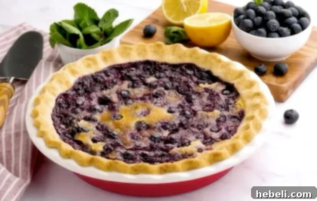 A perfectly baked Blueberry Buttermilk Pie resting on a wire rack.