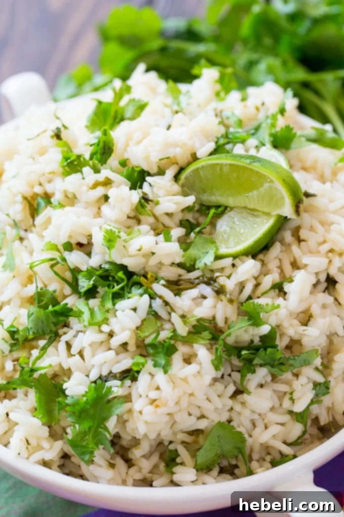 Cilantro Lime Rice served alongside crispy tacos, illustrating its versatility as a perfect side dish for Mexican food.