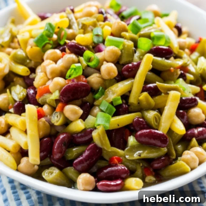 Zesty Bean Medley 2 Sweet and Tangy Four Bean Salad - a classic potluck favorite, beautifully presented