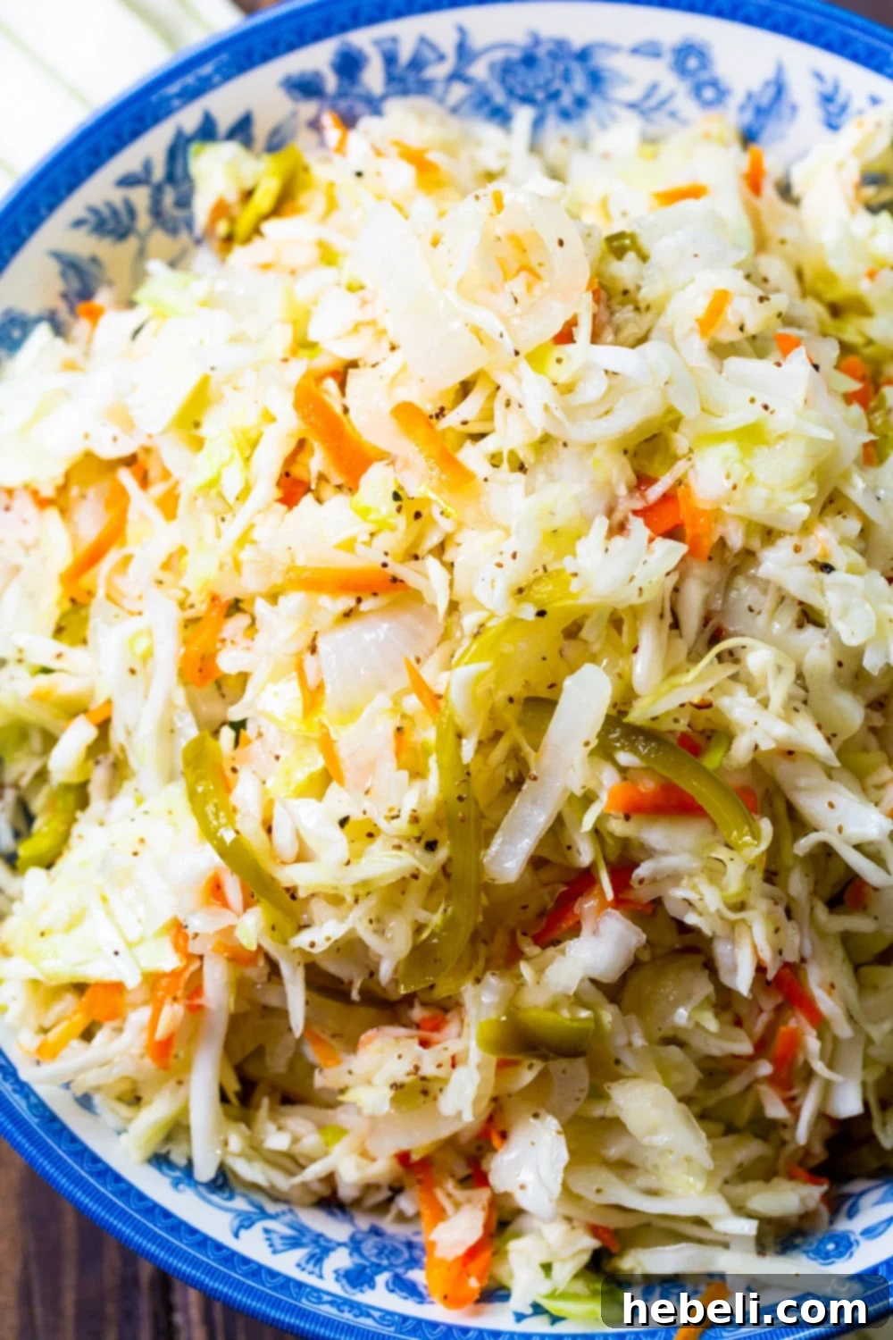 Delightfully Sweet Vinegar Slaw 3 Close-up of Sweet Vinegar Coleslaw in a serving bowl, highlighting the fresh ingredients.