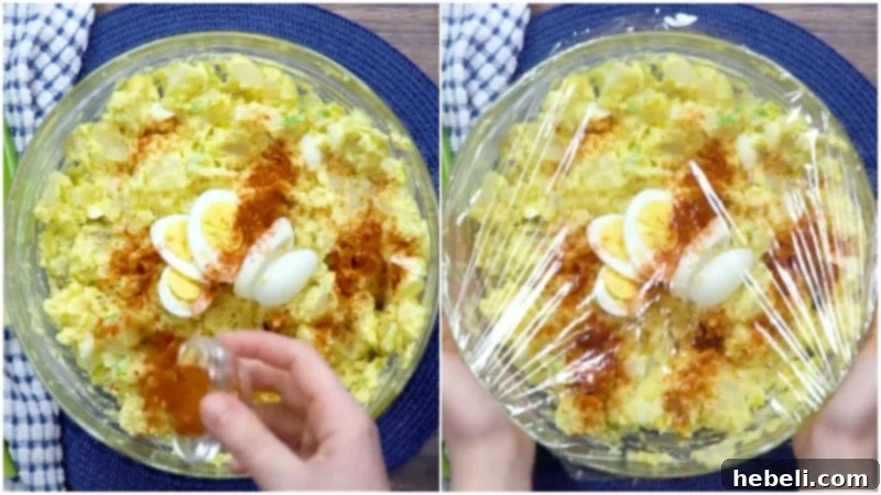 Classic Southern Potato Salad 10 Finishing the potato salad.