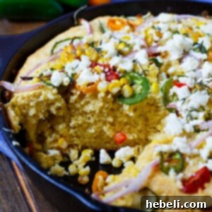 Farmstand Cornbread, overhead shot with vibrant toppings