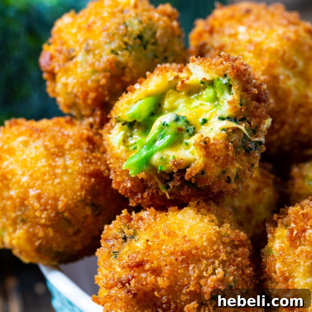 Broccoli Cheese Balls in a bowl, garnished.
