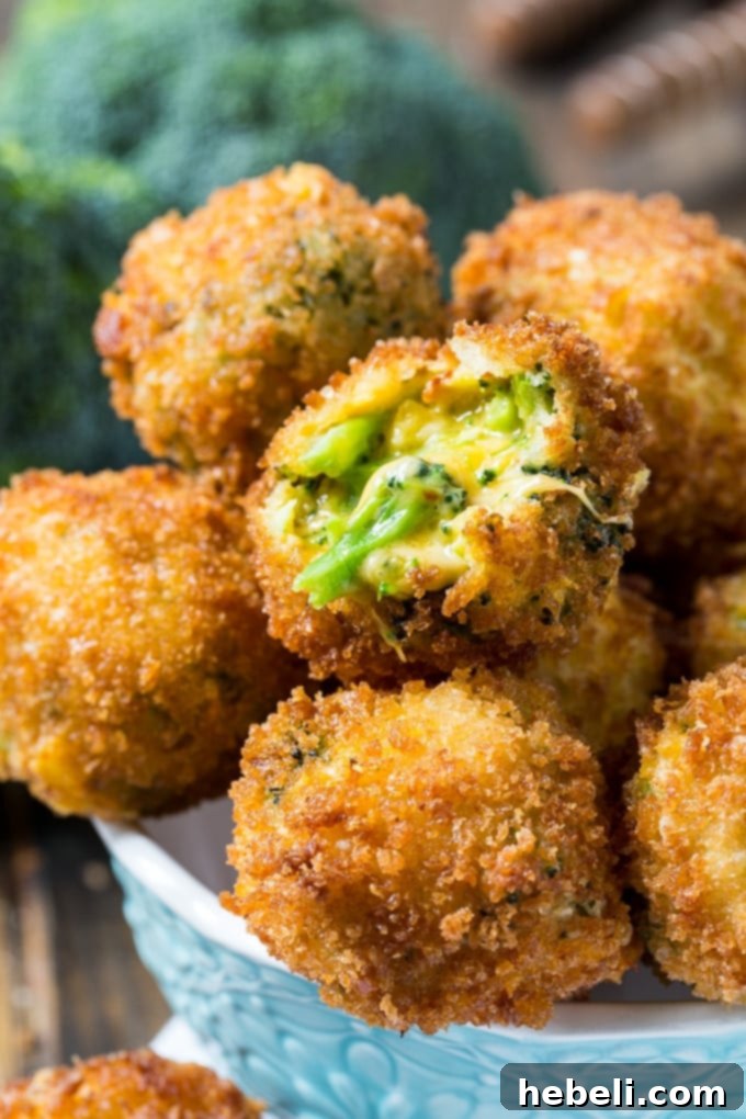 Fried Broccoli Cheese Balls on a serving platter.