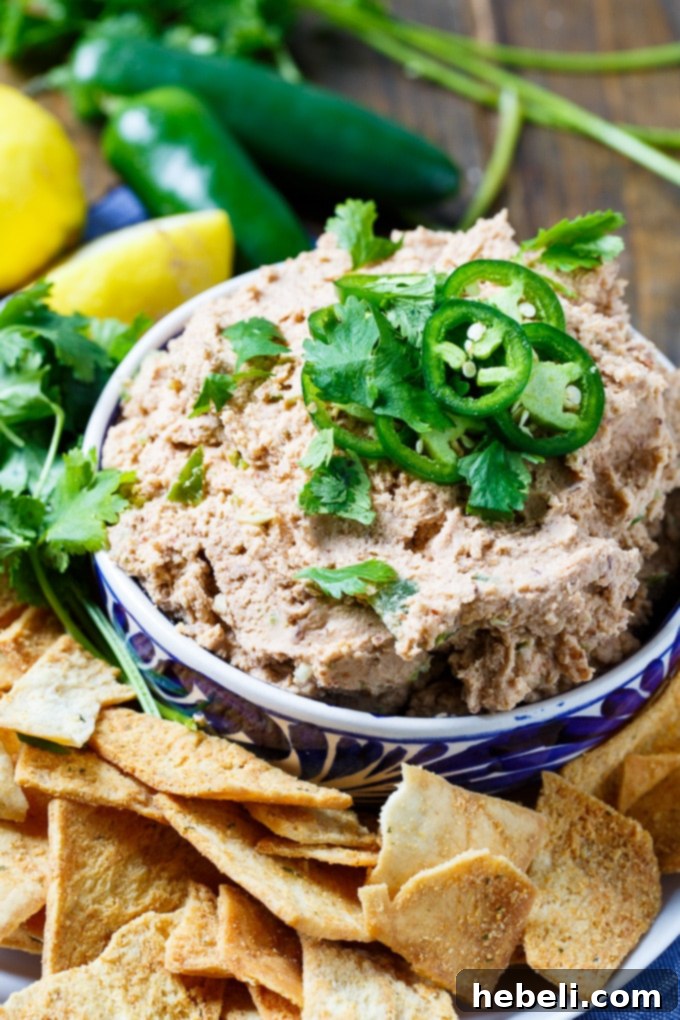Fiery Smoked Black Eyed Pea Dip 3 Close-up of Smoky Jalapeno Black-Eyed Pea Hummus in a bowl