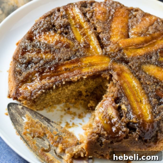 Peanut Butter-Banana Upside Down Cake with caramelized bananas