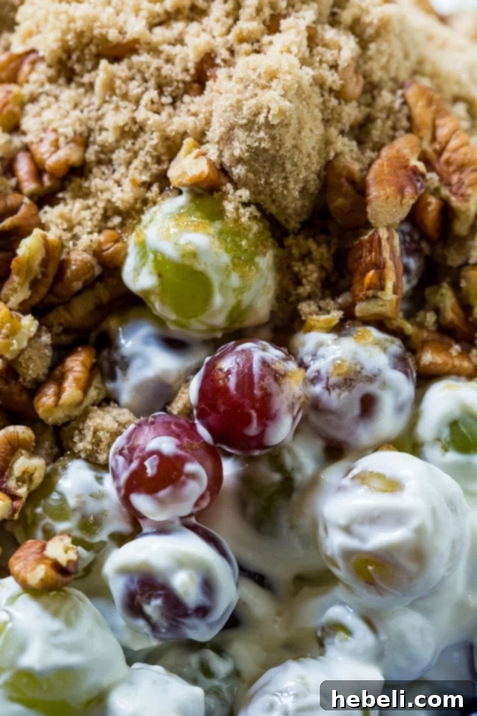 A close-up shot of the delicious Easy Grape Salad, highlighting its texture.